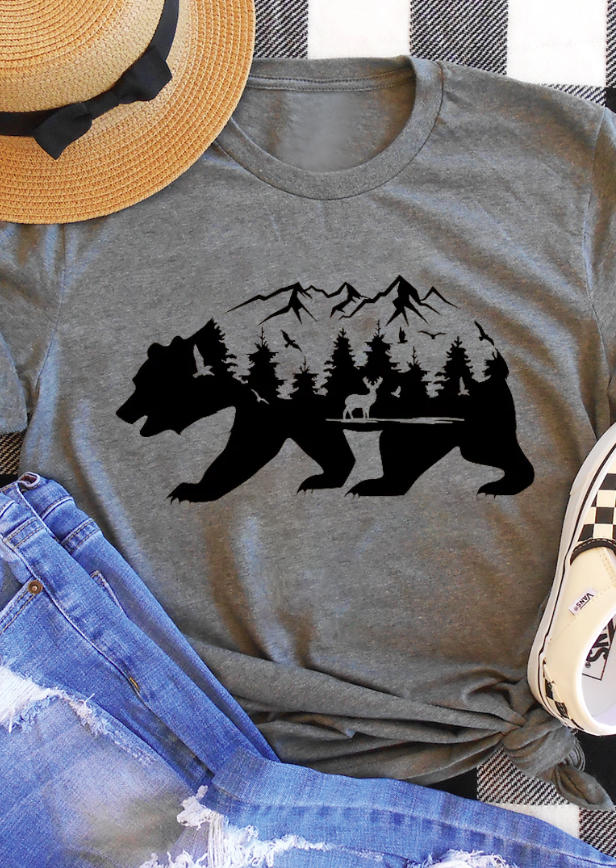 

T-shirts Tees Mountain Bear O-Neck T-Shirt Tee in Gray. Size