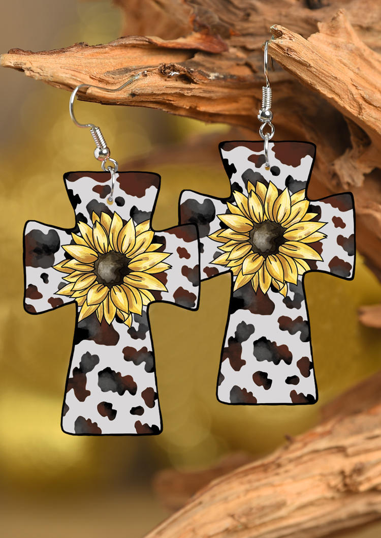 

Earrings Cow Leopard Sunflower Cross Earrings in Multicolor. Size