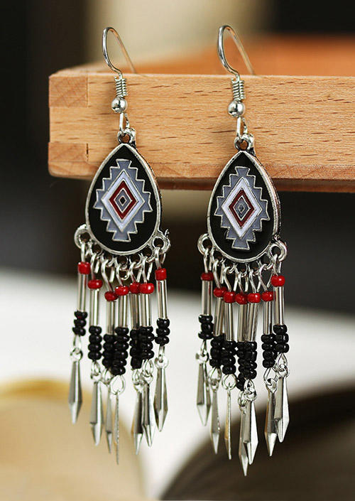 Aztec Geometric Tassel Earrings
