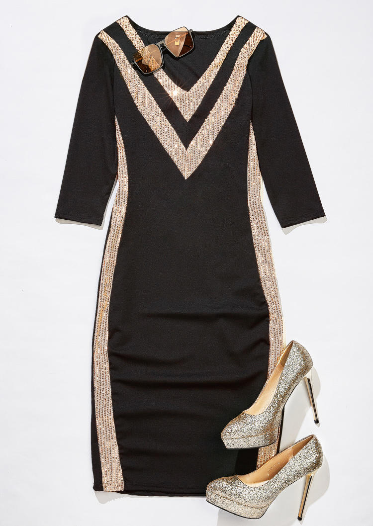 

Bodycon Dresses Sequined V-Neck Bodycon Dress in Black. Size