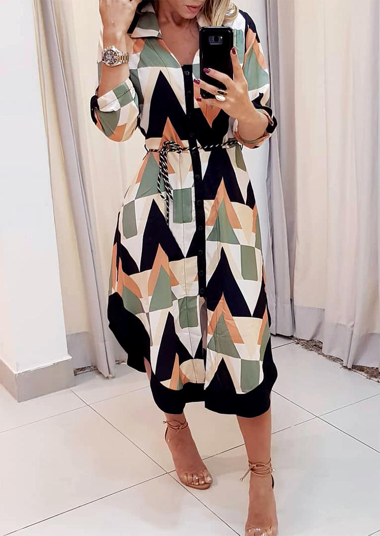 

Midi Dresses Geometric Asymmetric Turn-Down Collar Midi Dress in Multicolor. Size: ,M,L,XL
