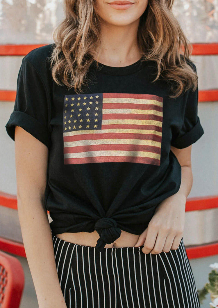 

T-shirts Tees American Flag O-Neck T-Shirt Tee in Black. Size: ,M,L,XL