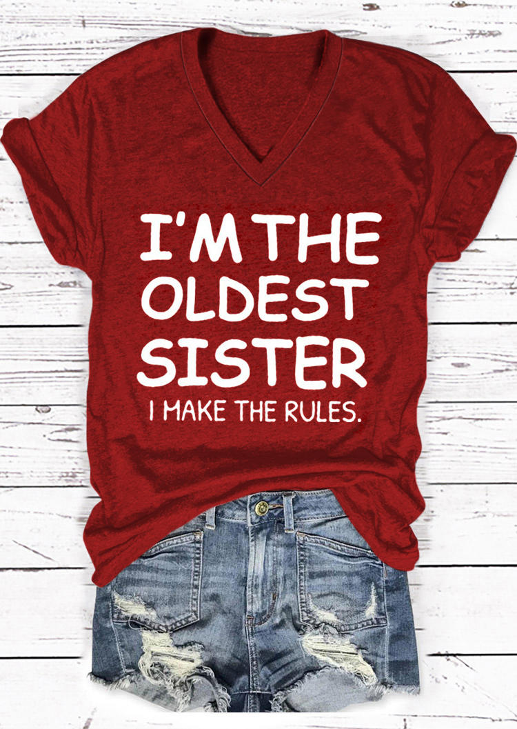 

T-shirts Tees I' The Oldest Sister V-Neck T-Shirt Tee in Red. Size: ,L