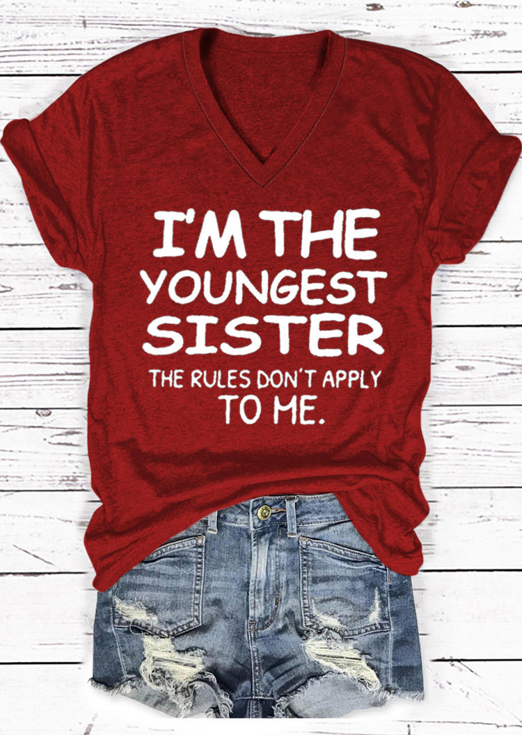 

T-shirts Tees I'm The Youngest Sister V-Neck T-Shirt Tee in Red. Size: ,M,L,XL