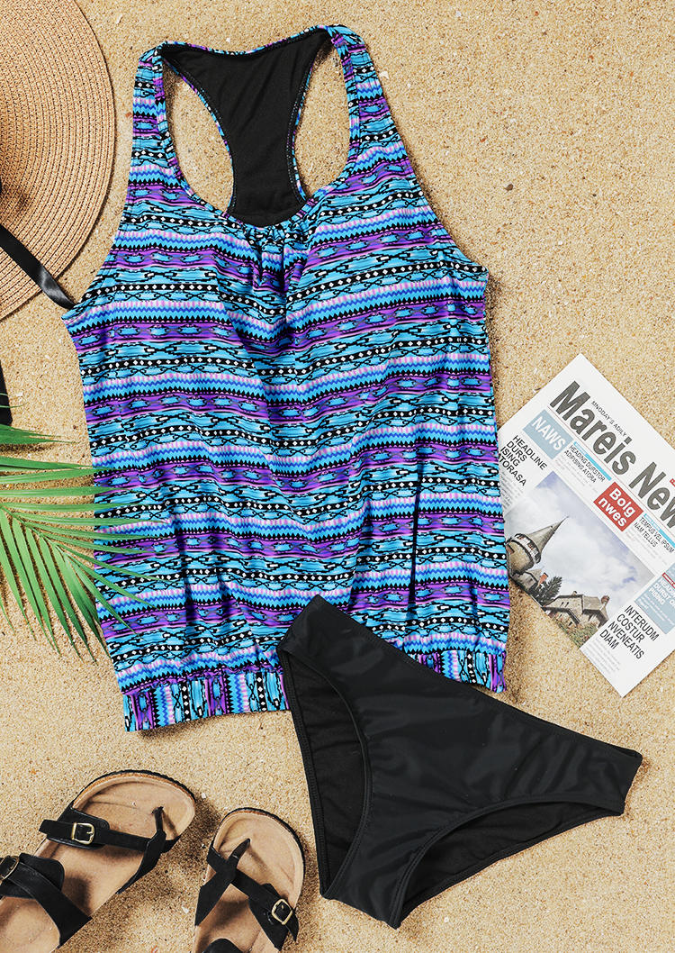 

Tankinis Geometric Ruffled Tankini Set in Multicolor. Size: M