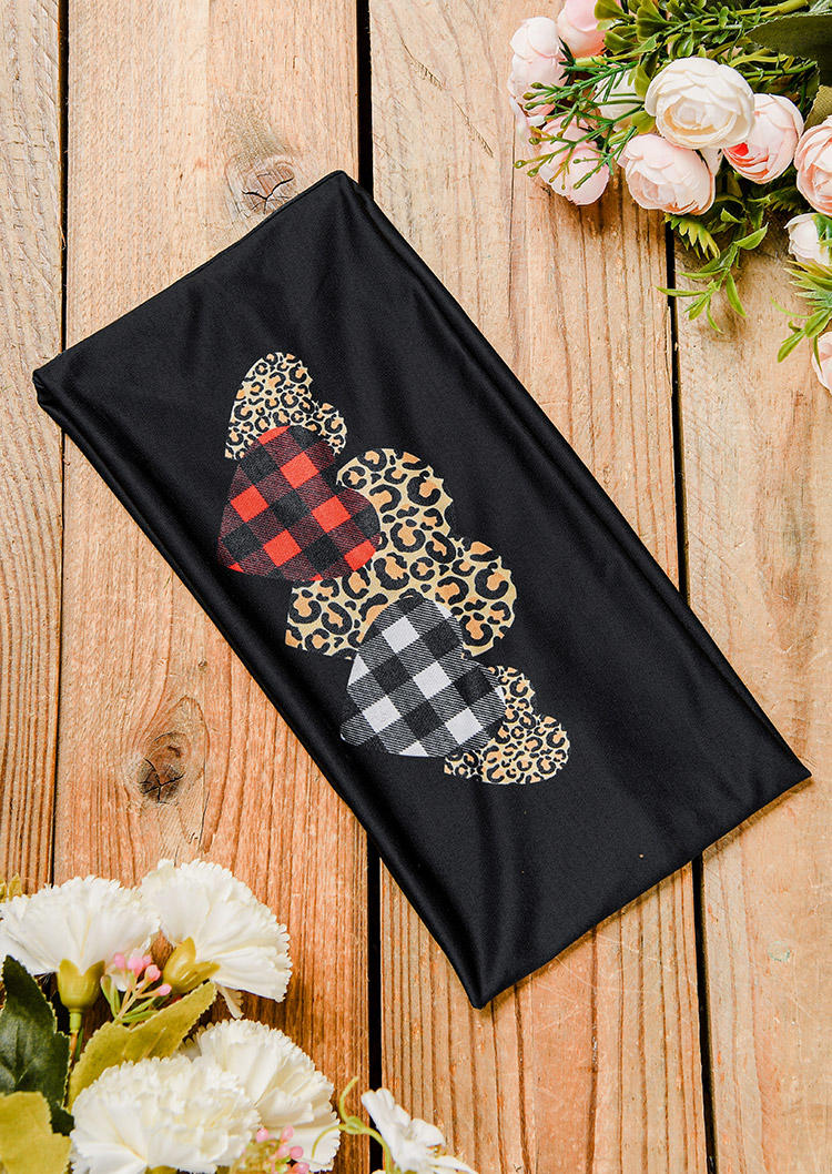 

Valentine Leopard Plaid Heart Headband in Black. Size