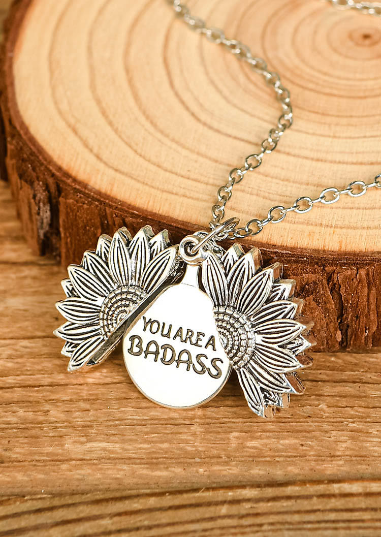 Necklaces You Are A Badass Sunflower Pendant Necklace in Gold. Size: One Size