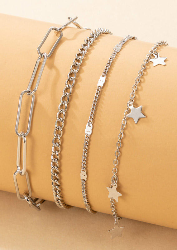 

Bracelet 4Pcs Star Hollow Out Alloy Bracelet in Silver. Size