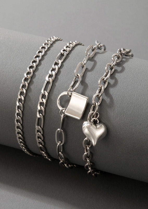 4Pcs Heart Lock Bracelet Set