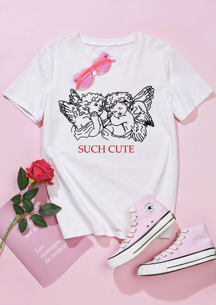 

T-shirts Tees Such Cute Angel O-Neck T-Shirt Tee in White. Size: ,M,L,XL