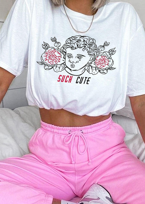 

T-shirts Tees Such Cute Rose O-Neck T-Shirt Tee in White. Size: ,M,L,XL