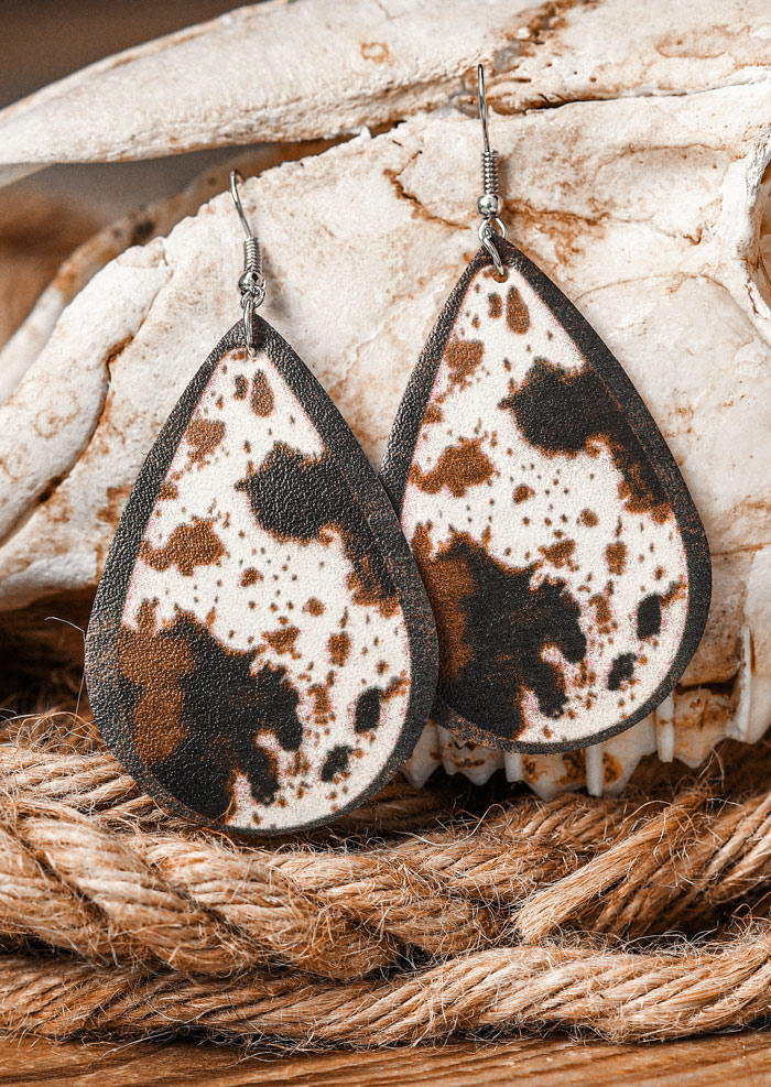 Earrings Cow Leather Water Drop Earrings in Brown. Size: One Size