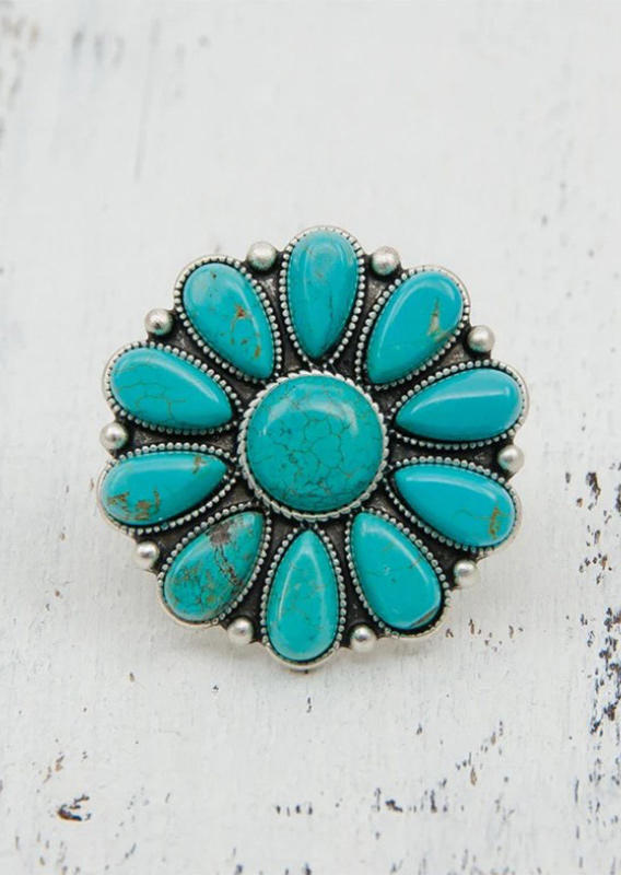 

Rings Turquoise Floral Bohemian Alloy Ring in Cyan. Size