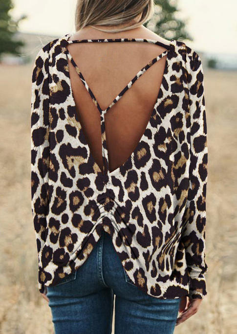 

Blouses Leopard Ruffled Open Back Blouse in Leopard. Size: ,M,L,XL