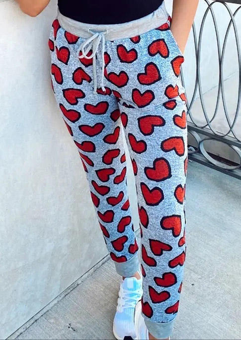 Pants Drawstring Pocket Love Heart Pants in Multicolor. Size: L,M,S