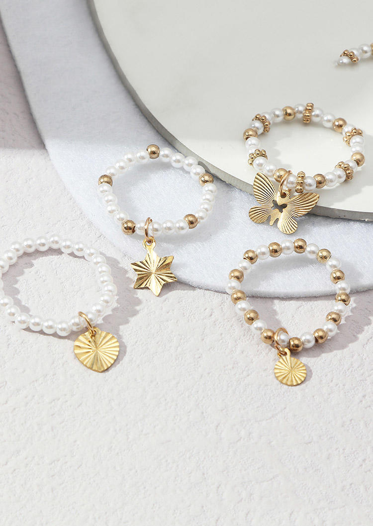 

Rings 4Pcs Beading Butterfly Heart Ring Set in Gold. Size