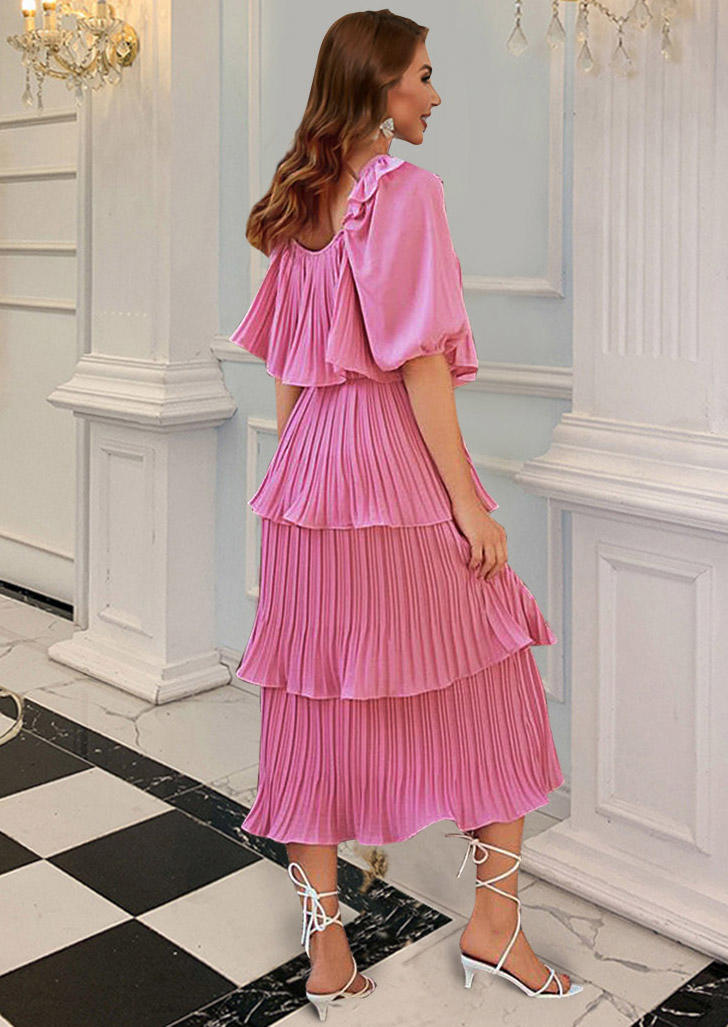 

Midi Dresses Ruffled Lantern Sleeve Midi Dress in Pink. Size: ,M,L,XL