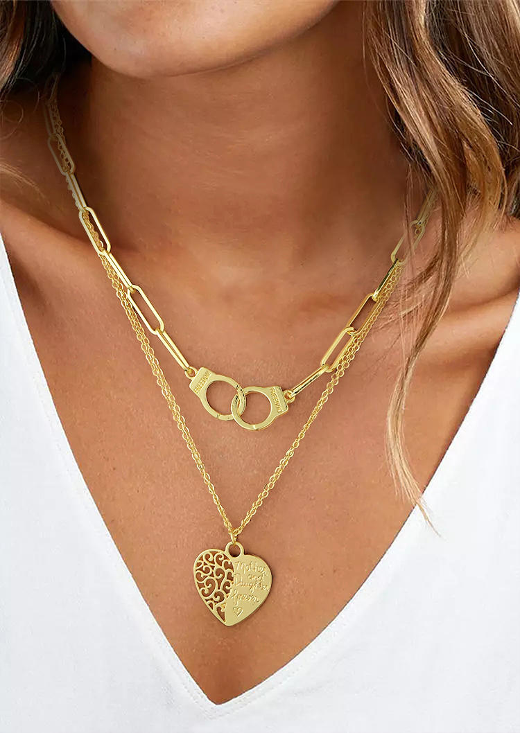 

Necklaces Mother And Daughter Forever Heart Double-Layered Necklace in Gold,Silver. Size