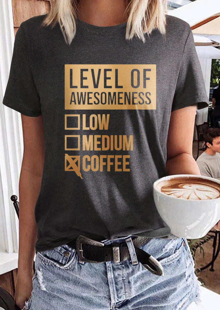 T-shirts Tees Level Of Awesomeness T-Shirt Tee in Gray. Size: S,M,L