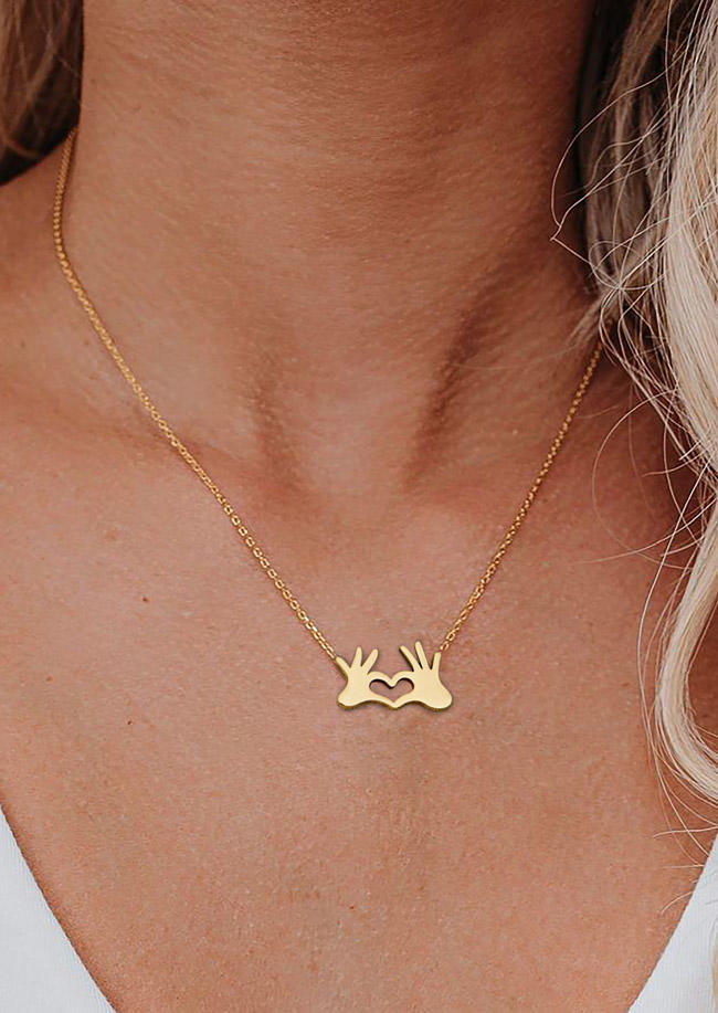 

Necklaces Love Heart Double Hand Necklace in Gold,Silver. Size