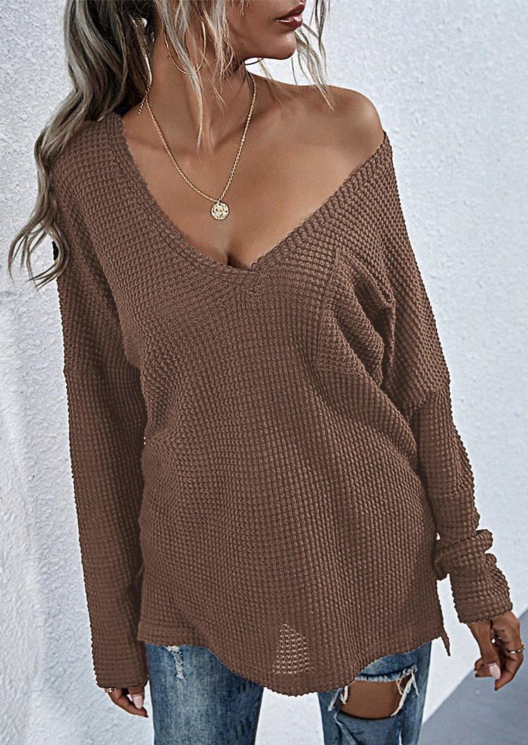 Blouses Waffle Pocket Long Sleeve Blouse in Coffee. Size: L
