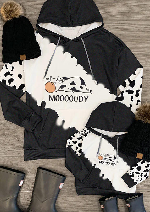 Matching Outfits Mommy & Me Mooooody Cow Kangaroo Pocket Hoodie - Kids in kids. Size: 5T,6T