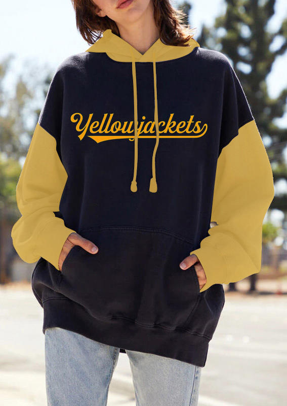 

Hoodies Letter Graphic Color Block Hoodie in Navy Blue. Size: ,M,L,XL