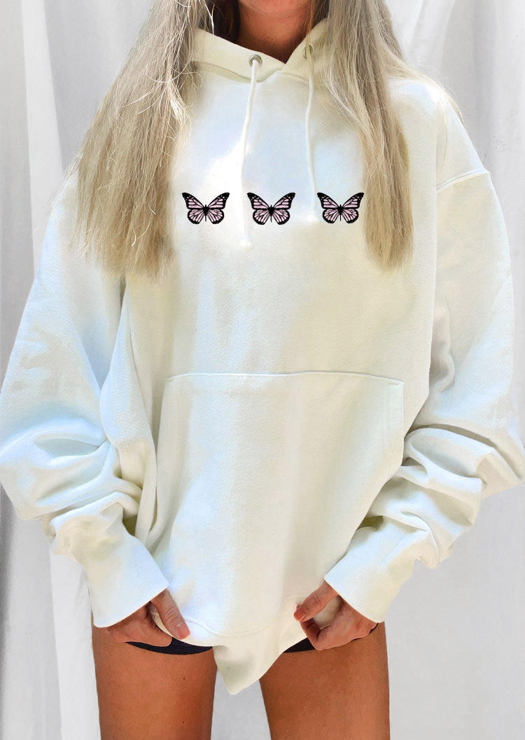 

Hoodies Butterfly Kangaroo Pocket Long Sleeve Hoodie in White. Size: ,M,L,XL