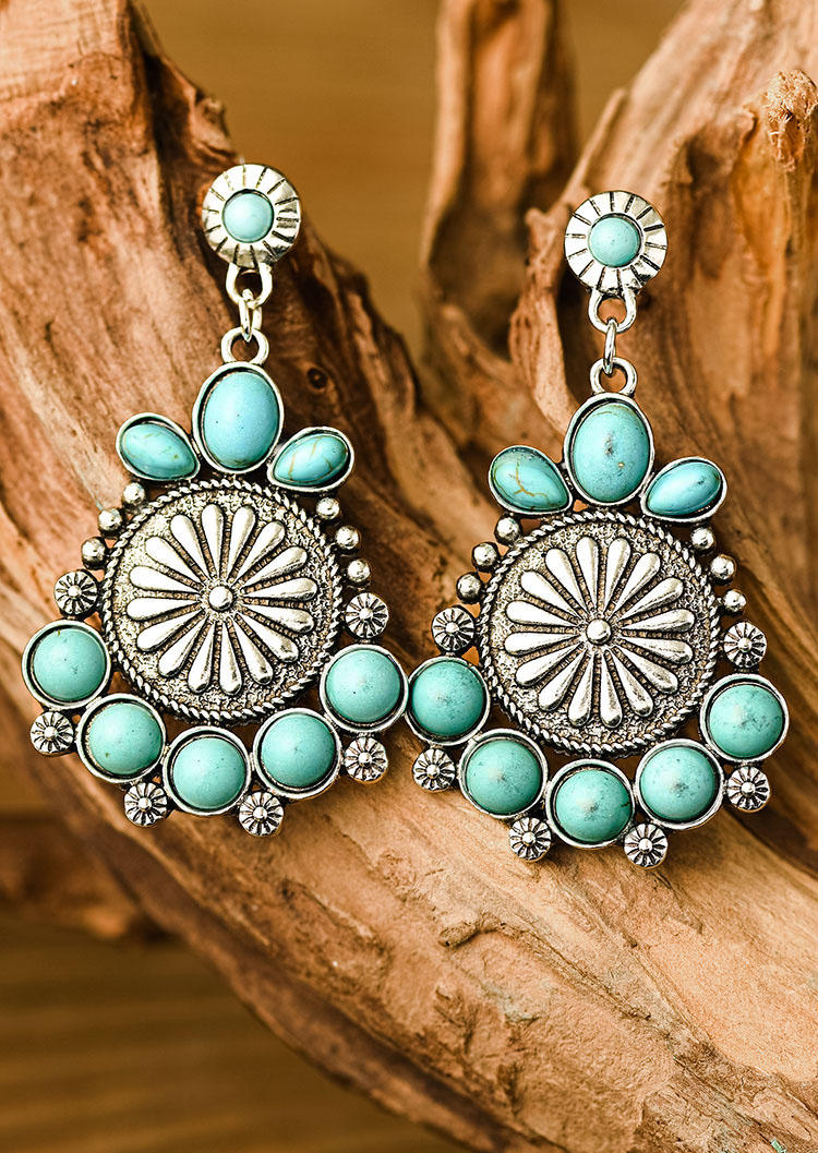 

Earrings Bohemian Turquoise Floral Pendant Earrings in Cyan. Size