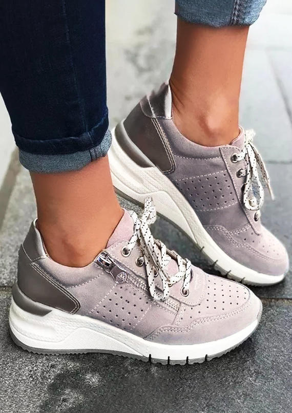 Sneakers Zipper Lace Up Heightened Sneakers in Gray. Size: 38