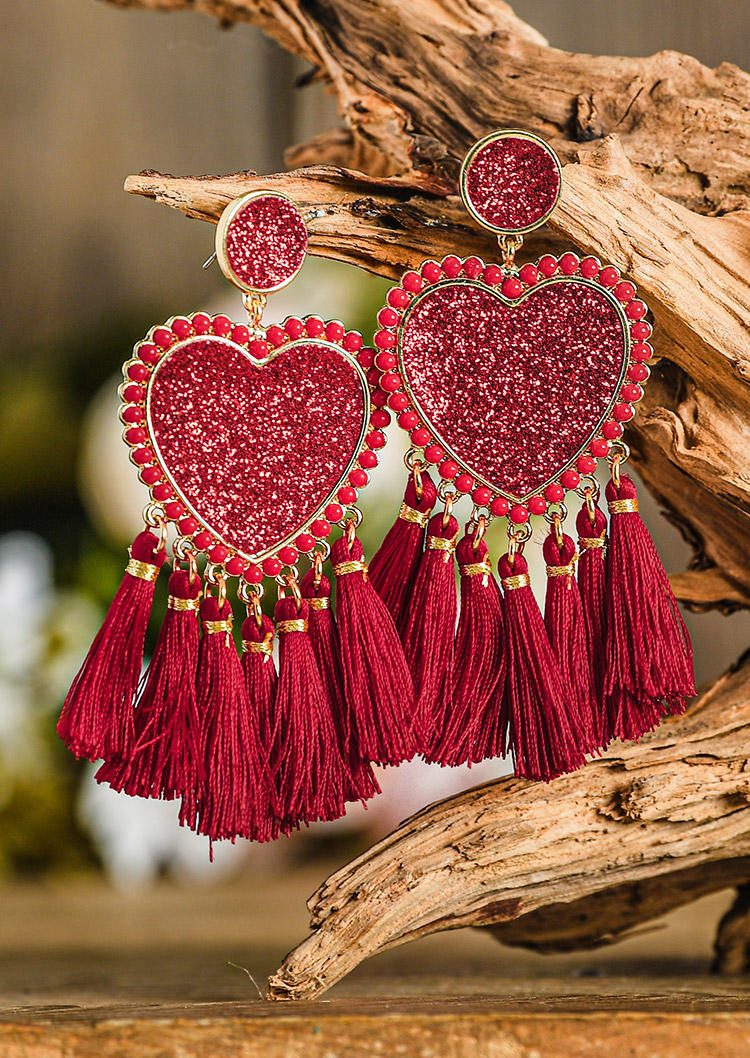 Glitter Tassel Love Heart Earrings