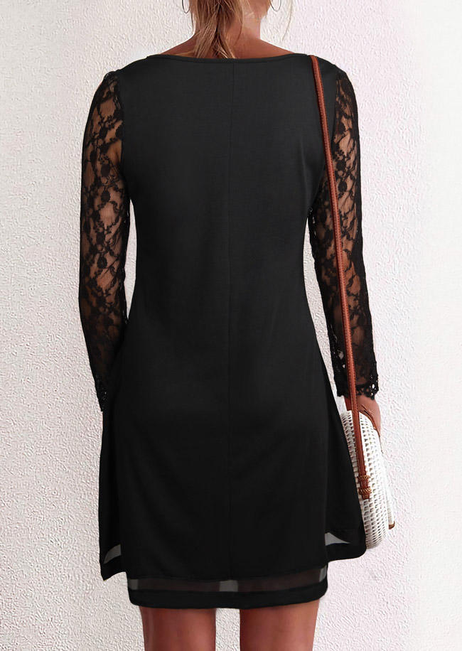 

Mini Dresses Lace Splicing Long Sleeve Mini Dress in Black. Size: ,M,L,XL