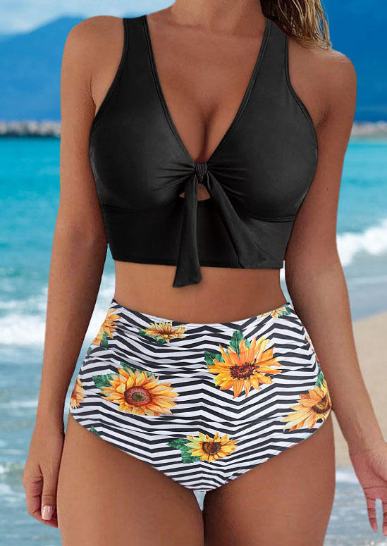 Sunflower Zigzag Striped Bikini Set - Black