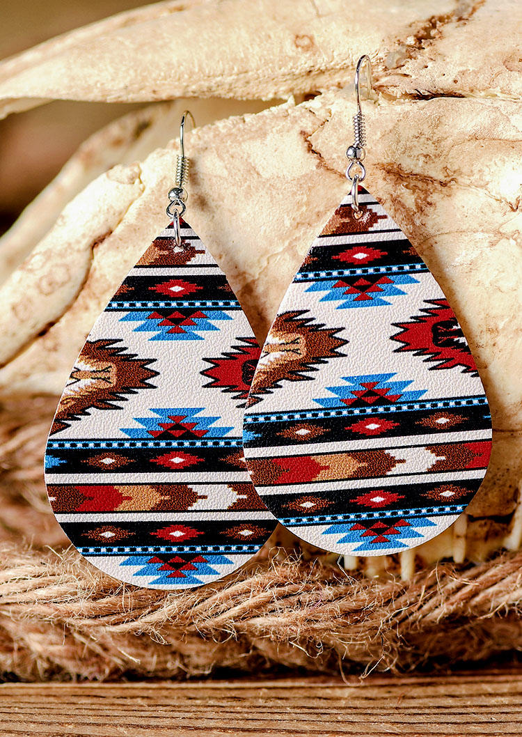 Earrings Aztec Geometric Leather Water Drop Earrings in Multicolor. Size: One Size