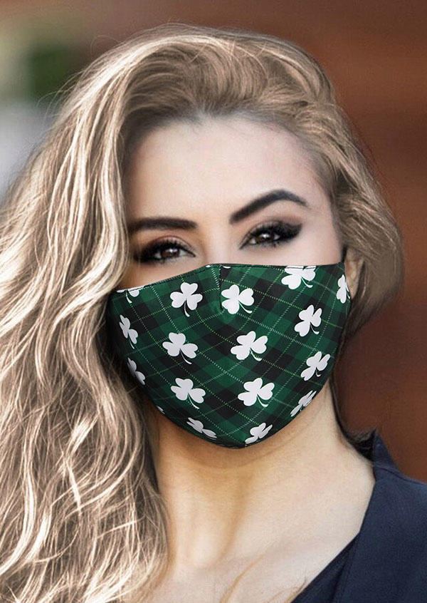 Masks St. Patrick's Day Lucky Shamrock Plaid Mask in Green,Dark Green. Size: One Size