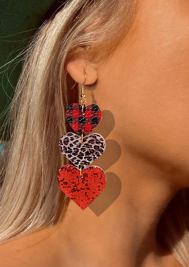 

Earrings Heart Plaid Leopard Sequined Earrings in Black. Size