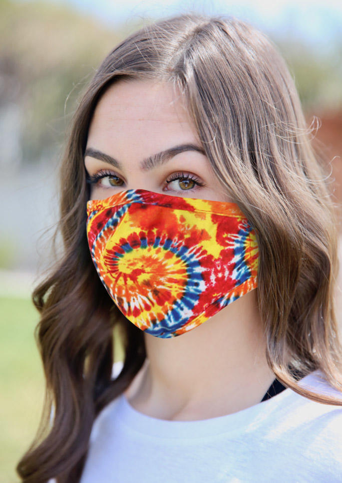 Tie Dye Heart Swirl Adjustable Strap Mask in Pattern2. Size: One Size