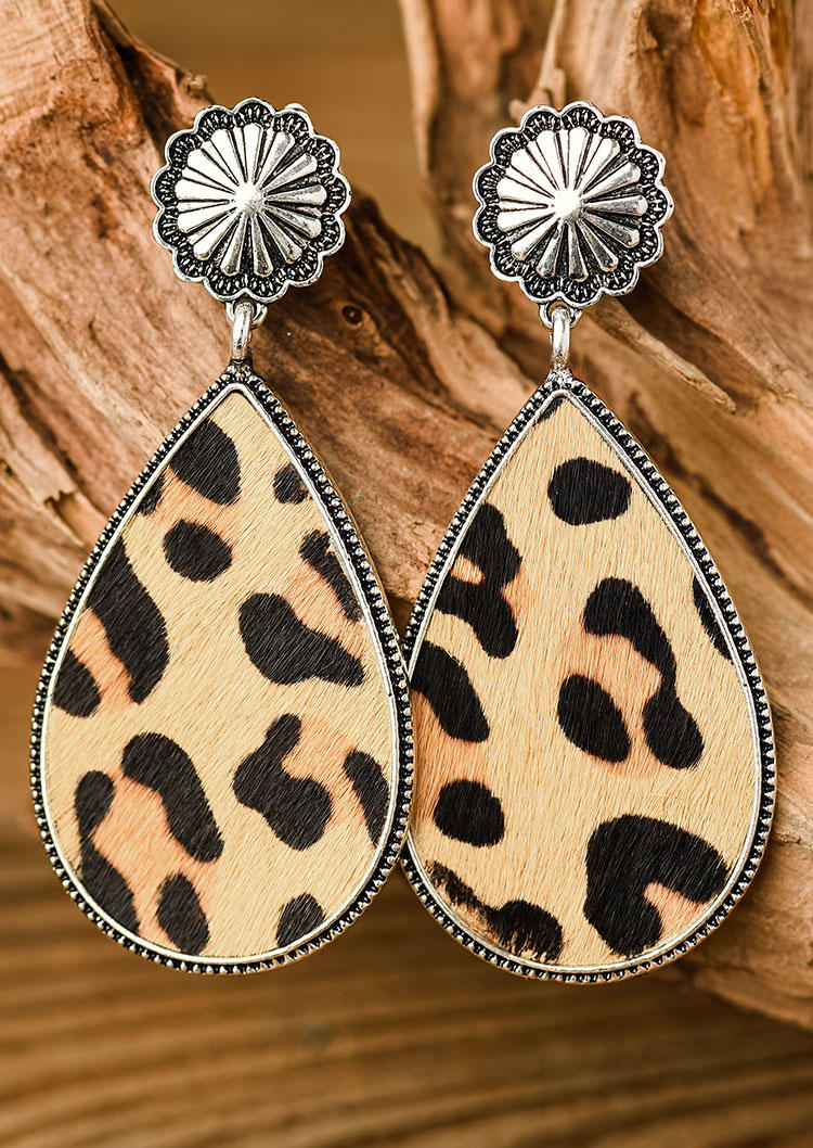 Earrings Sunflower Cow Leopard Water Drop Earrings in Brown,White. Size: One Size