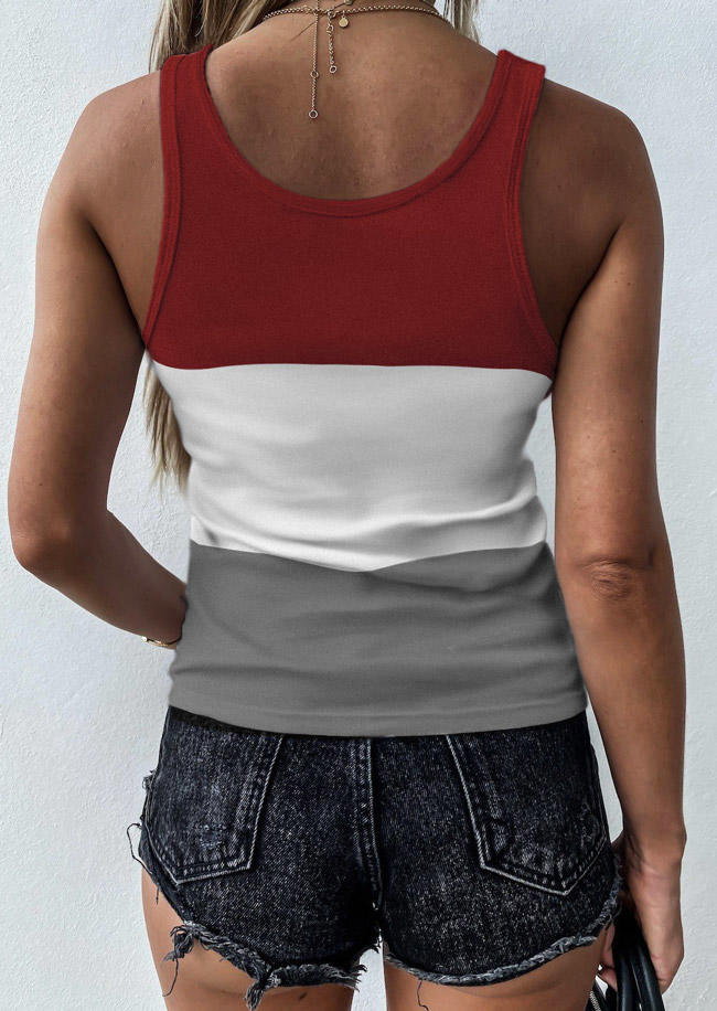 Tank Tops Color Block Notched Neck Sleeveless Tank Top in Multicolor. Size: M