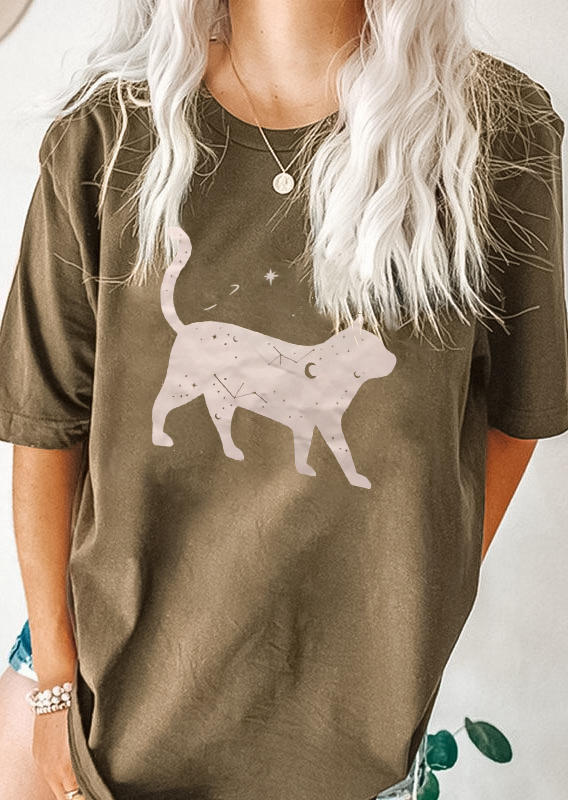 

T-shirts Tees Cat Moon Star Oversized T-Shirt Tee in Brown. Size: ,M,L,XL