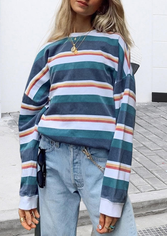 

Blouses Striped Color Block Long Sleeve Blouse in Stripe. Size: ,M,L,XL
