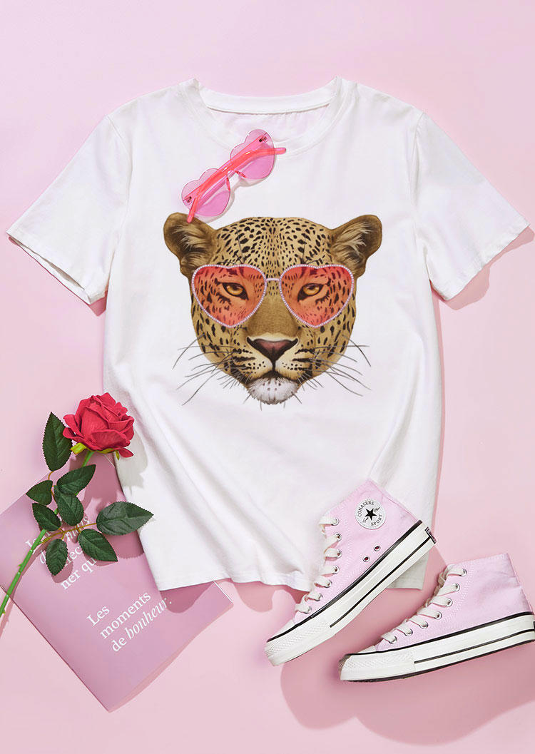 

T-shirts Tees Leopard Glasses O-Neck T-Shirt Tee in White. Size: ,M,L,XL