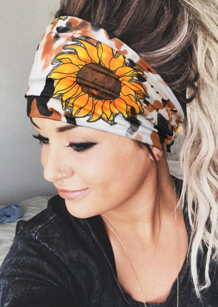 Sunflower Cow Yoga Wide Headband in Multicolor. Size: One Size