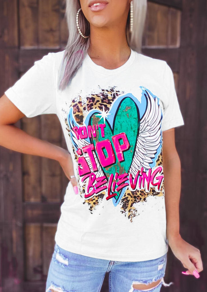 T-shirts Tees Don't Stop Believing T-Shirt Tee in White. Size: S,M,L,XL