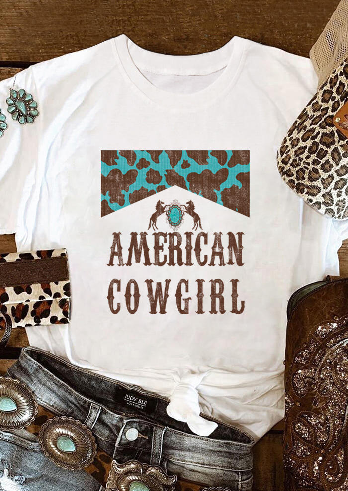 

T-shirts Tees American Cowgirl Leopard T-Shirt Tee in White. Size