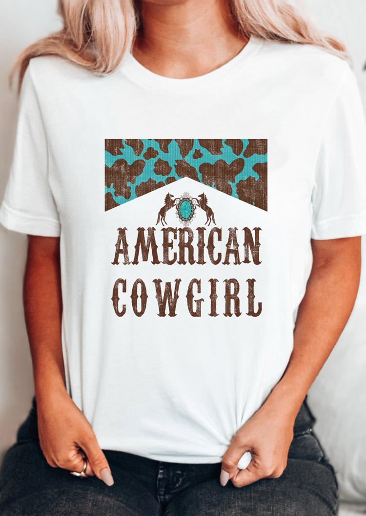 American Cowgirl Leopard T-Shirt Tee - White