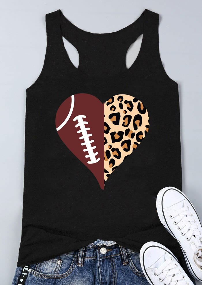 

Tank Tops Football Leopard Heart Racerback Tank Top in Black. Size