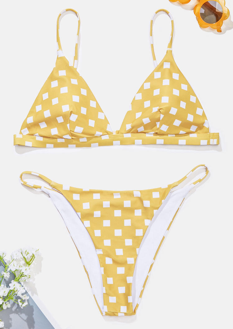 Bikini Sets Checkered Triangle Bikini Set in Yellow. Size: M,L