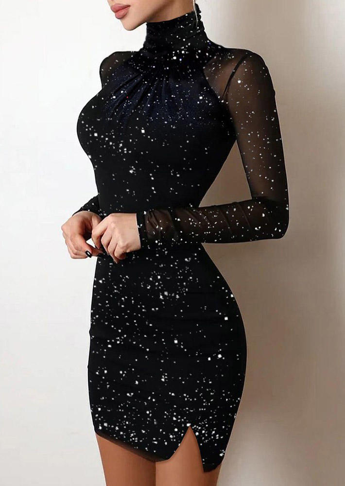 

Bodycon Dresses Turtleneck Slit Long Sleeve Bodycon Dress in Black. Size: ,M,L,XL