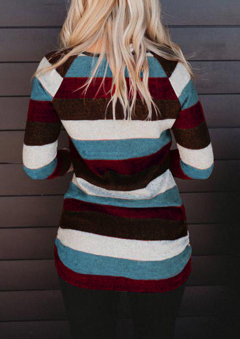 

Blouses Colorful Striped Lace Splicing Long Sleeve Blouse in Multicolor. Size